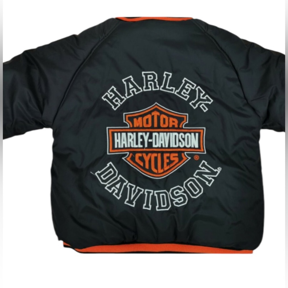 EUC Harley Davidson Children Bomber College Reversible Jacket Motor Cycle SZ 7